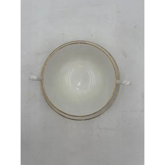 Berkshire English Bone China Blue Floral Double Handle Soup Bowl & Saucer Set - Picture 2 of 7